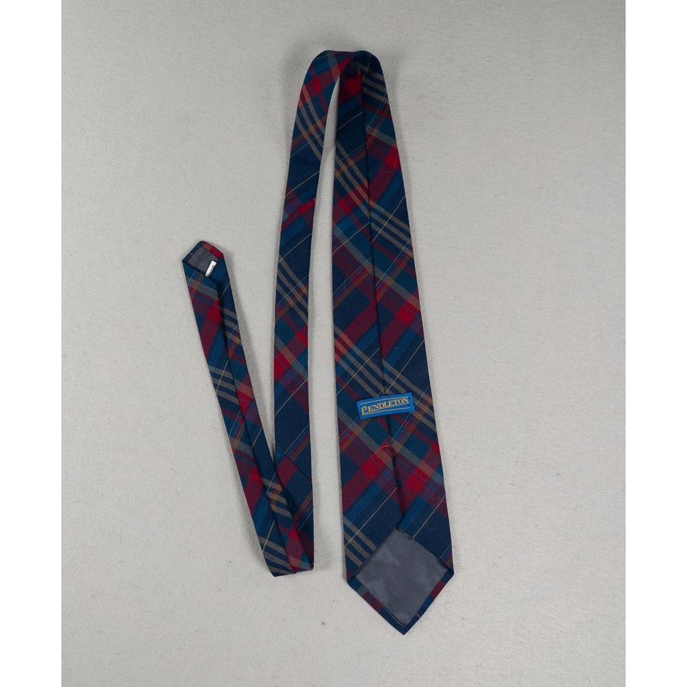 Pendleton Mens Necktie A219-817 Plaid Woven Navy Red Tan Made in USA
